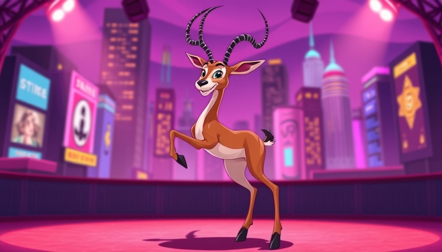 Animated gazelle performing on stage, Zootopia 2 Zoo song lyrics.