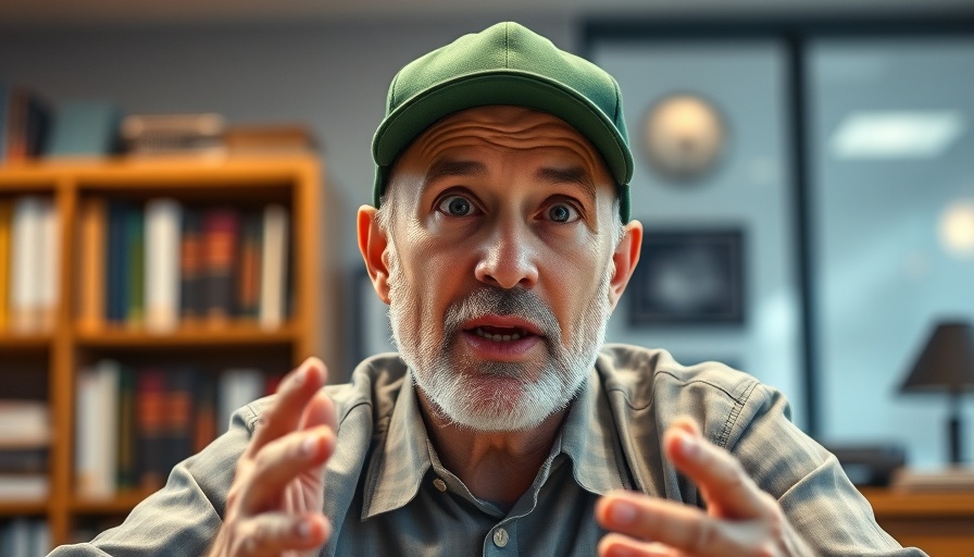 Middle-aged man animatedly discussing AI in digital marketing.