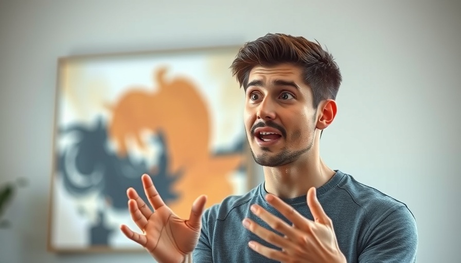 Young man discussing educational content indoors.