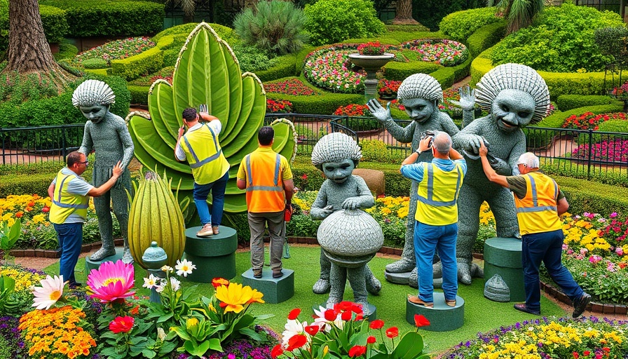 Garden sculptures at EPCOT Flower & Garden Festival, lifelike plant figures.