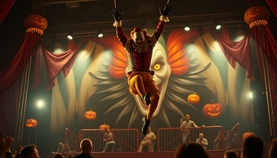Universal Horror Unleashed attraction Las Vegas: spooky clown with acrobat.