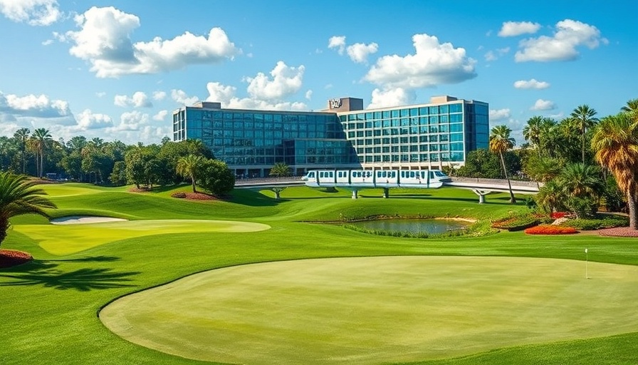 Disney World Golf Course with hotel and monorail view