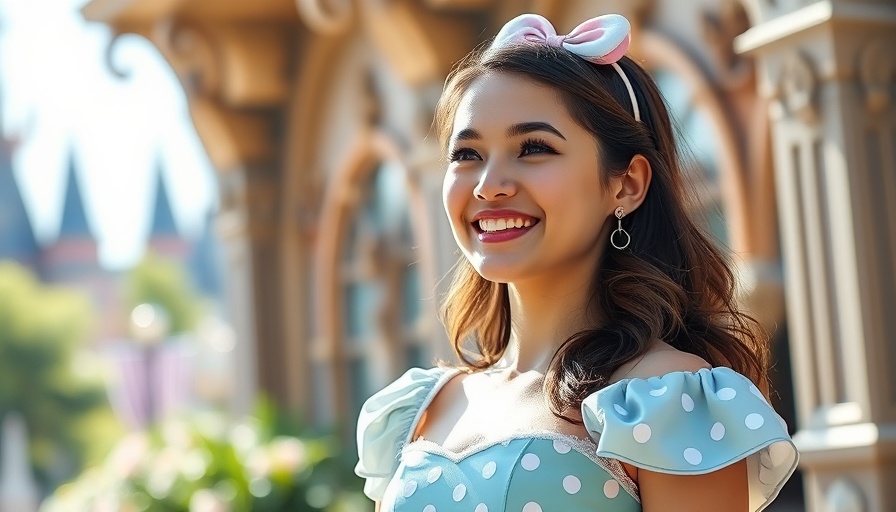 Woman enjoying a Disney VIP experience in Orlando, wearing a themed dress.