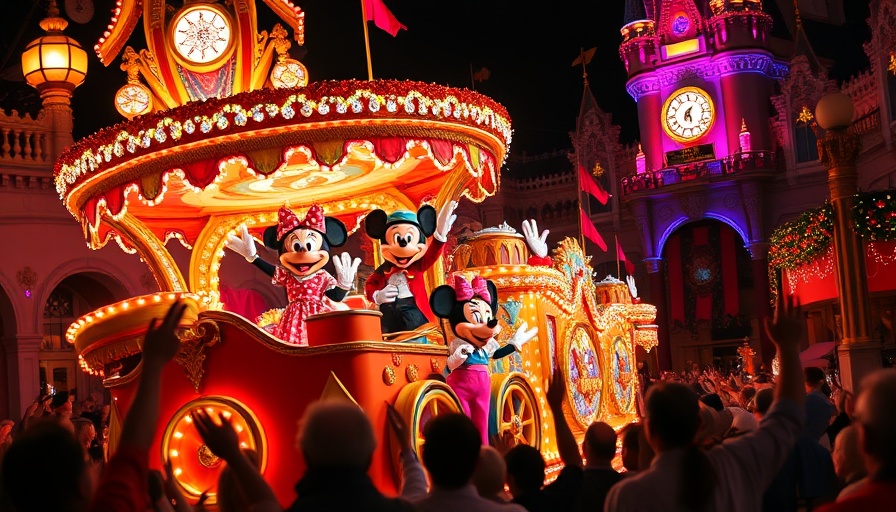 Disneyland parade float at 70th anniversary celebration with vibrant colors.