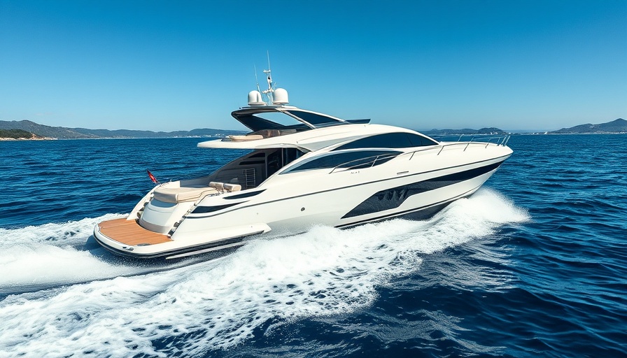 Luxury yacht cruising on the ocean under a clear blue sky.