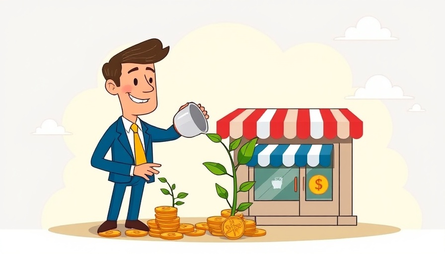 Illustration of businessman nurturing franchise growth with plant watering.