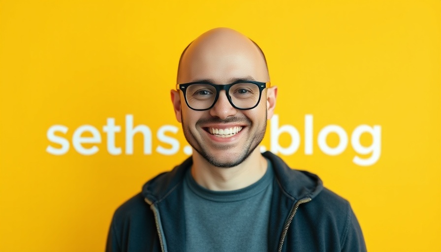 Smiling man with glasses on yellow background with seths.blog text.