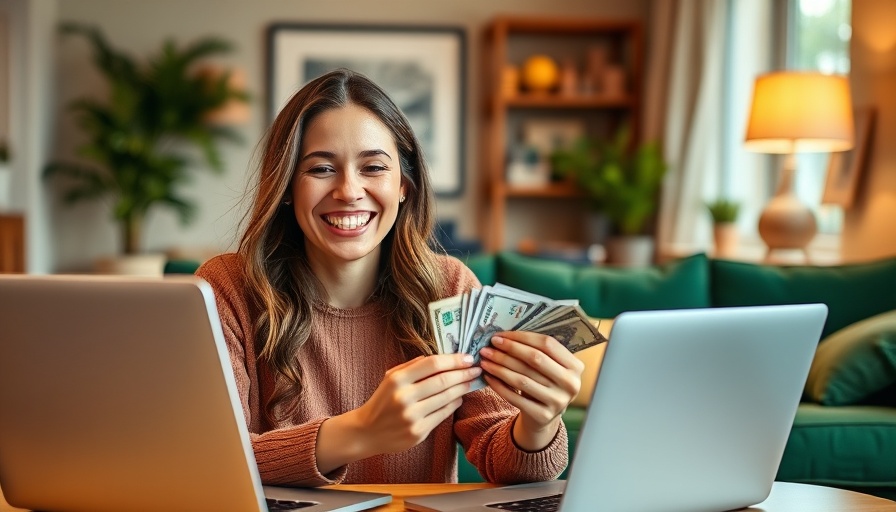 Remote jobs that pay well with no experience, happy woman with cash.