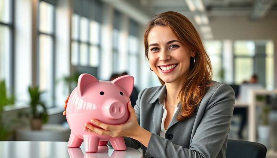 Professional woman with piggy bank in modern office, high-paying jobs no degree required.