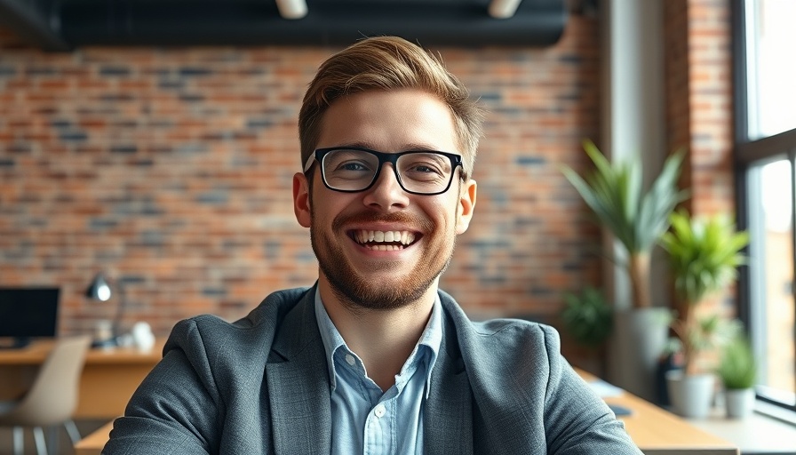 Remote worker on a video call in a modern office setting.