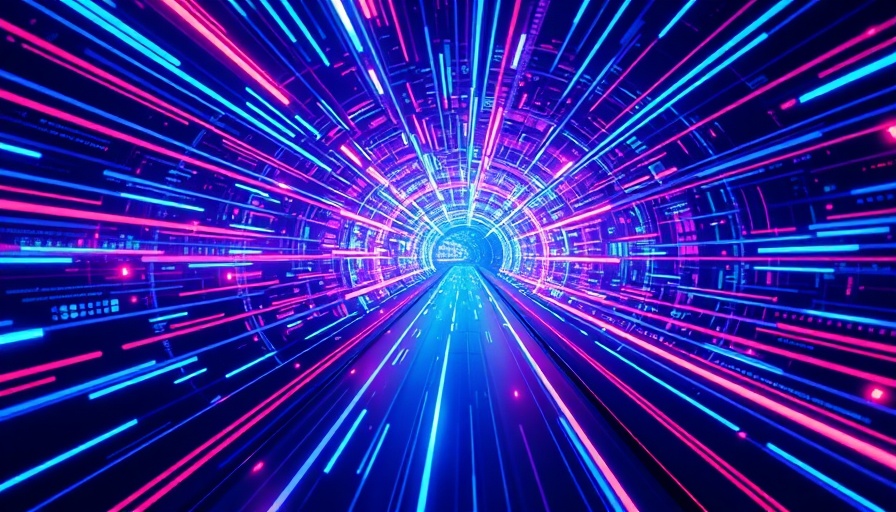 Futuristic neon tunnel illustrating GenAI synthetic data solutions.