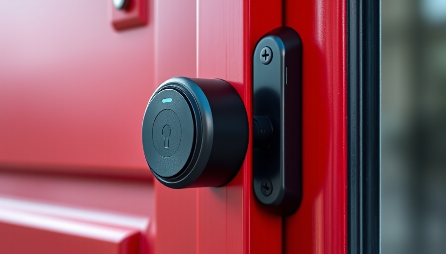 Sleek smart lock on red door, ideal for entrepreneurs' security.