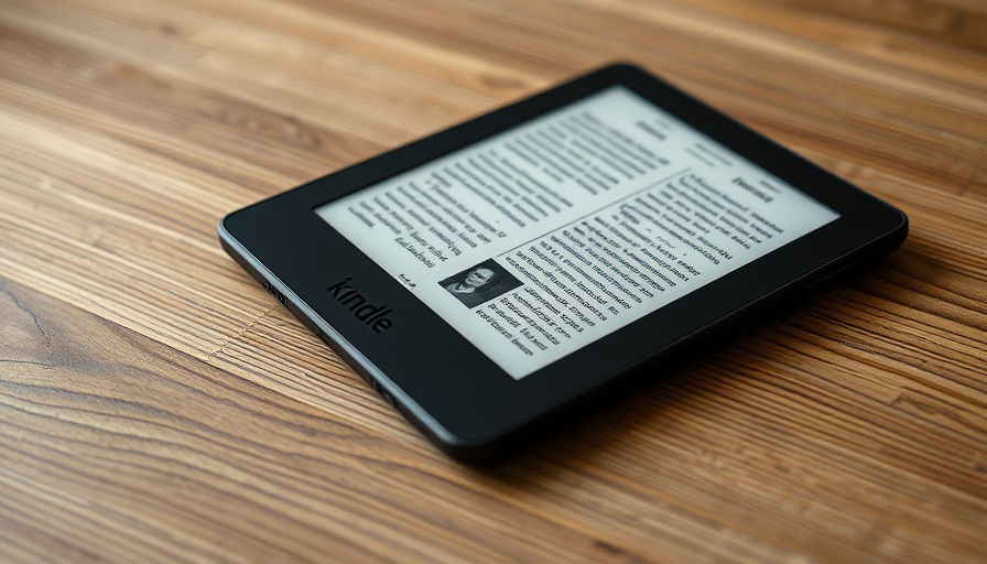 Kindle Colorsoft displaying e-books, highlighting price drop, on wooden table