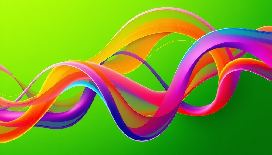 Dynamic abstract wavy lines on green background, vibrant and colorful.