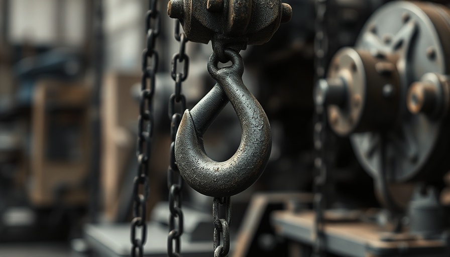 Industrial hook and chains in a workshop