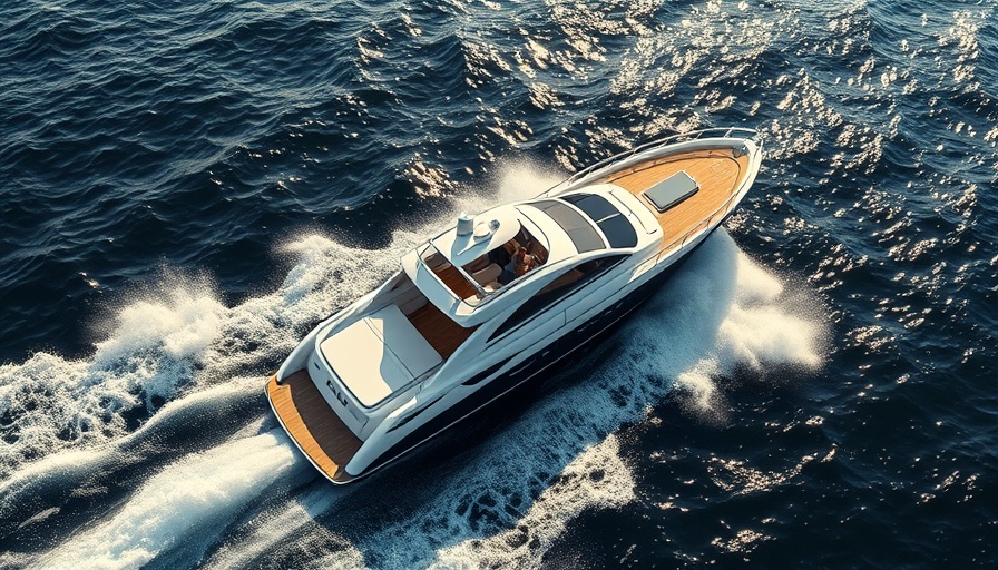 Sleek luxury yacht tender cruising in a black and white scene.