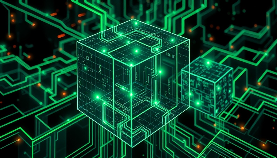 Futuristic digital cubes and AI graphics representing AI tools for small business.