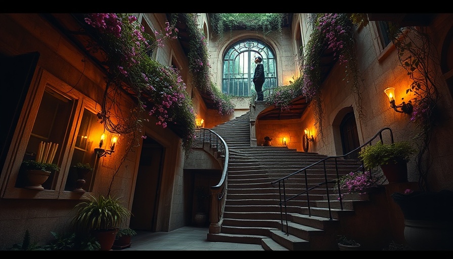 Mystical ancient courtyard with intricate details.