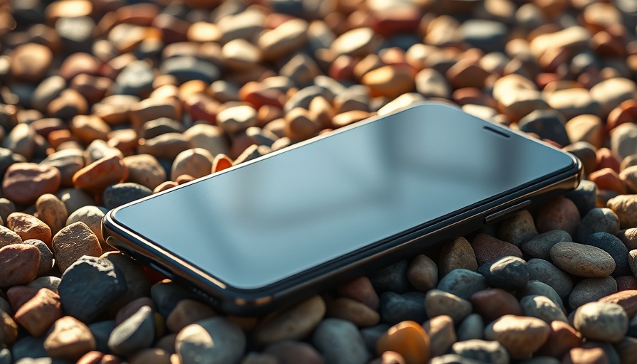 Sleek smartphone on pebbles highlighting Spring Tech Deals for Entrepreneurs.