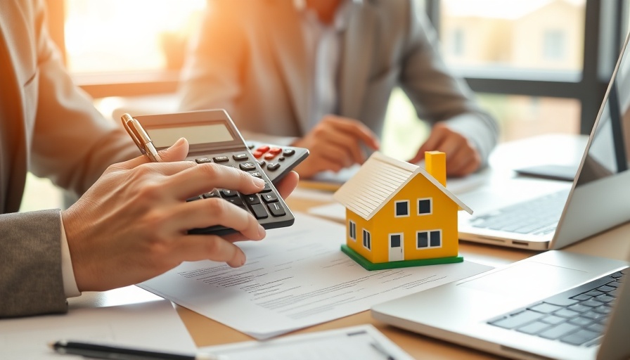 Business meeting on Florida home insurance costs with calculator.