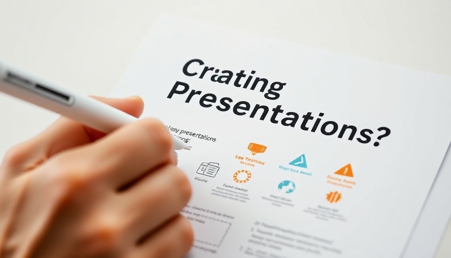 Close-up of hands writing on a document titled 'Creating Presentations?' related to AI tools.