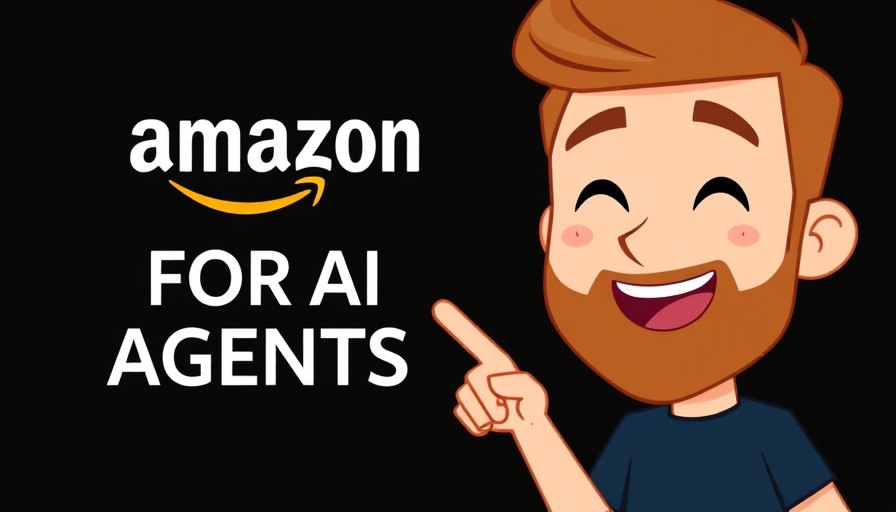Cartoon of bearded character pointing to Amazon's AI agents text.