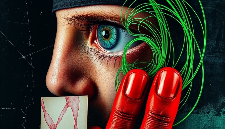 Abstract collage with eye, lips, and green lines illustrating AI automation.
