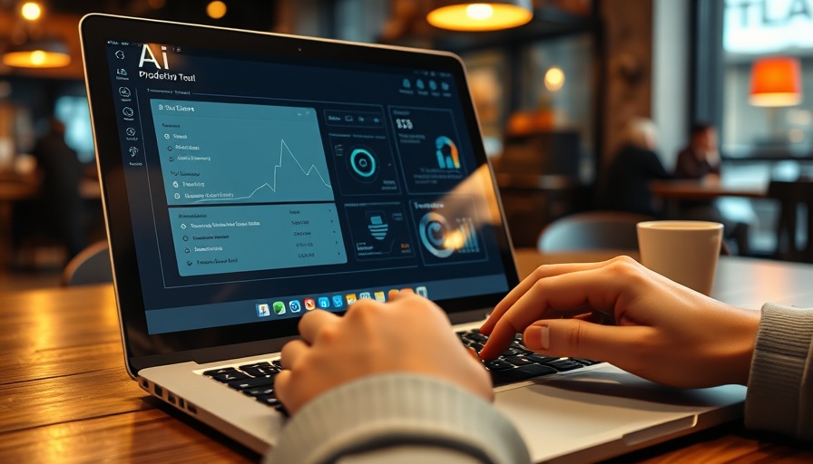 AI Assistant for Productivity displayed on laptop in a cafe setting.