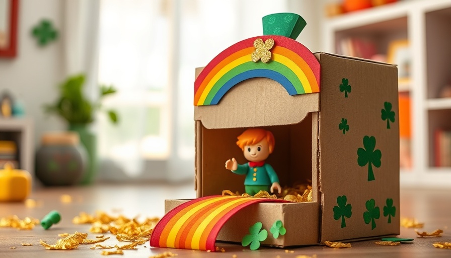 Easy craft leprechaun trap with rainbow and toy.
