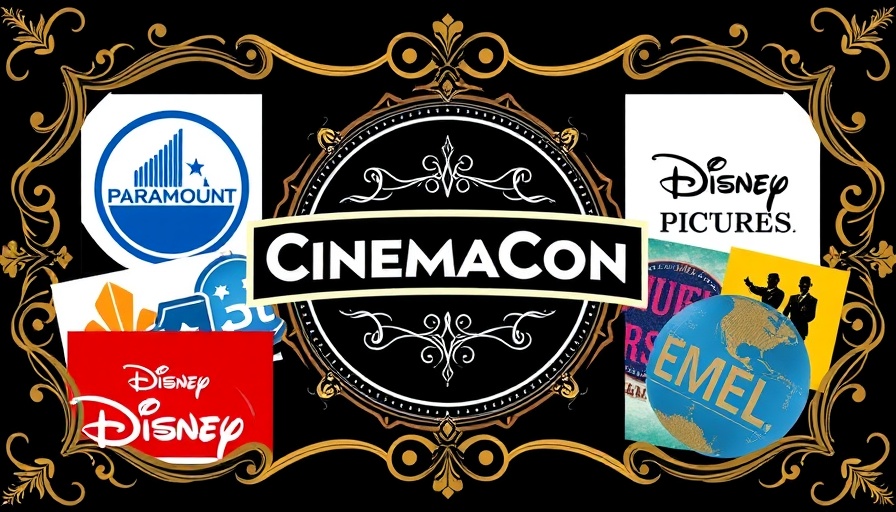 CinemaCon 2025 trailers and events featuring major studio logos.