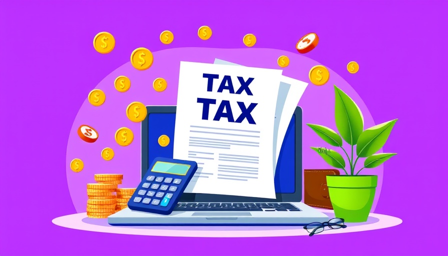 Illustration of LLC business taxes depicted with tax files and finance symbols.