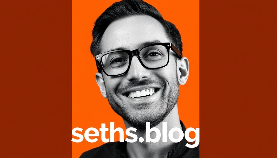 Portrait of a smiling man with glasses on orange background, seths.blog