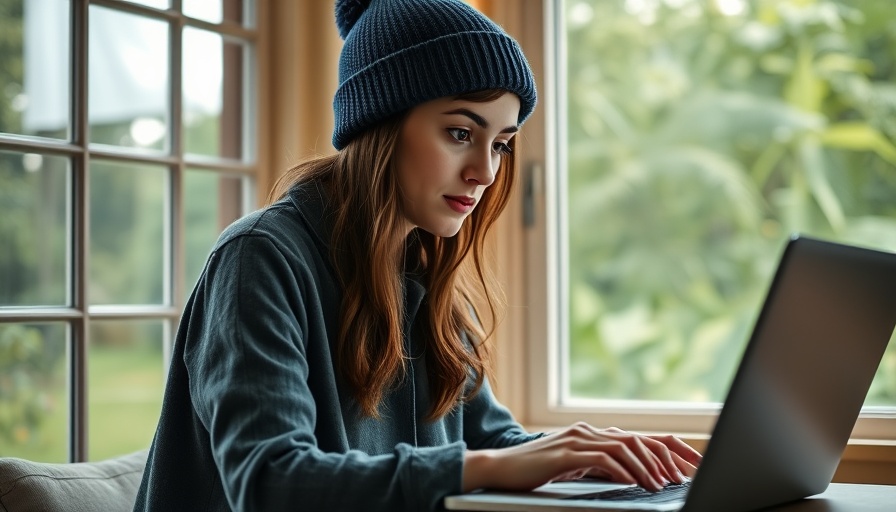 Casual woman doing IRS Form 1040 filing on laptop at home.