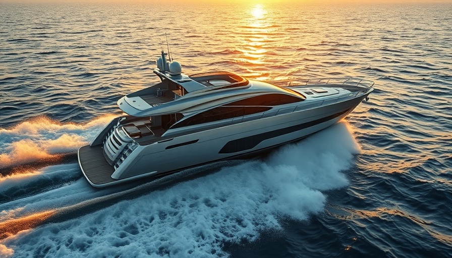 Luxury yacht cruising on a sunset boating adventure.