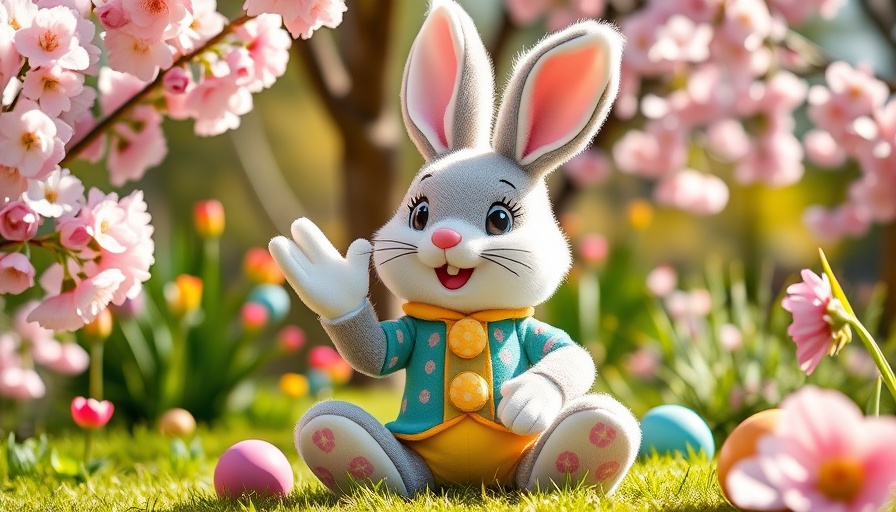 Easter Bunny in vibrant garden at ICON Park.