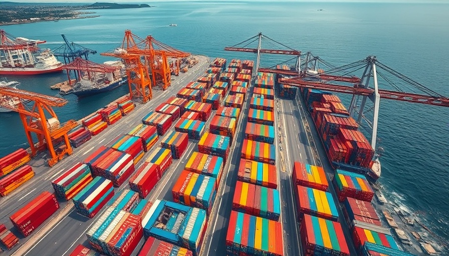 Aerial view of a busy port with multicolored containers, related to latest AI news 2025.