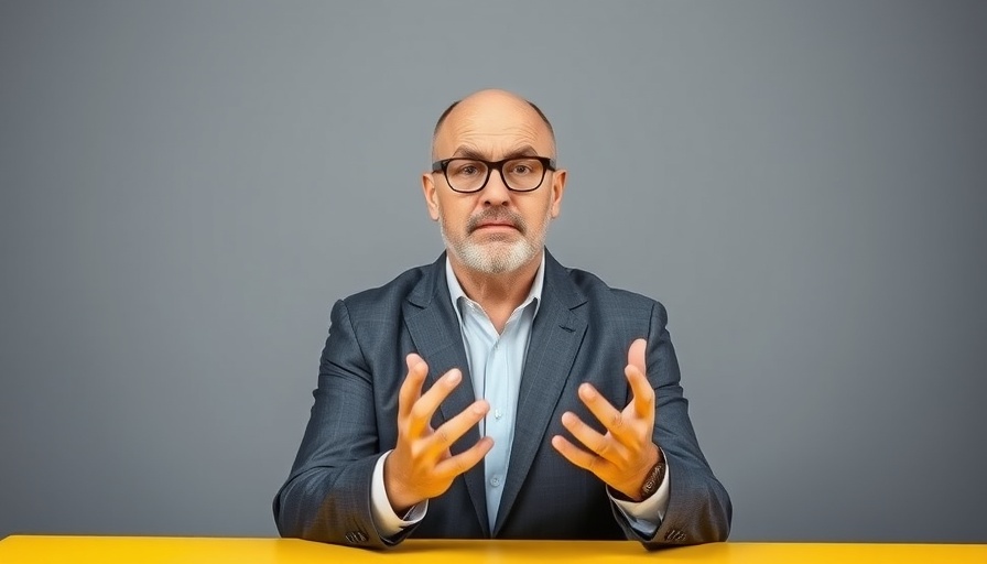 Bald man gesturing on yellow background, symbolizing eroding sense of wonder in business.
