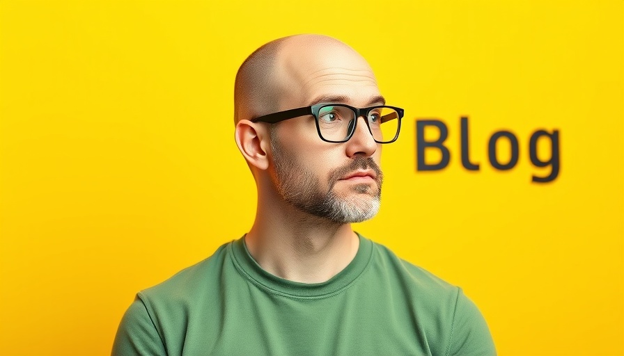 Milestones in blogging: Thoughtful man with blog logo.