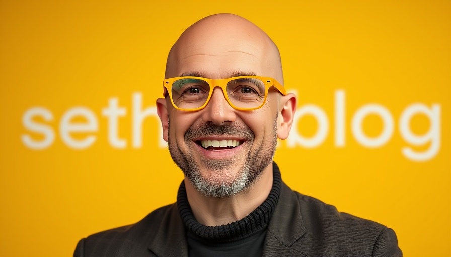 Well-designed in business image featuring a confident speaker against a yellow backdrop.