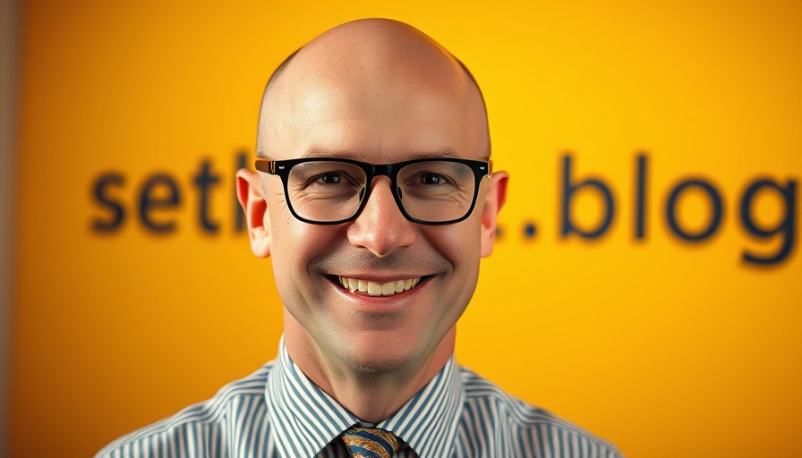 Smiling man with glasses, 'seths.blog' yellow background, AI effort gap.