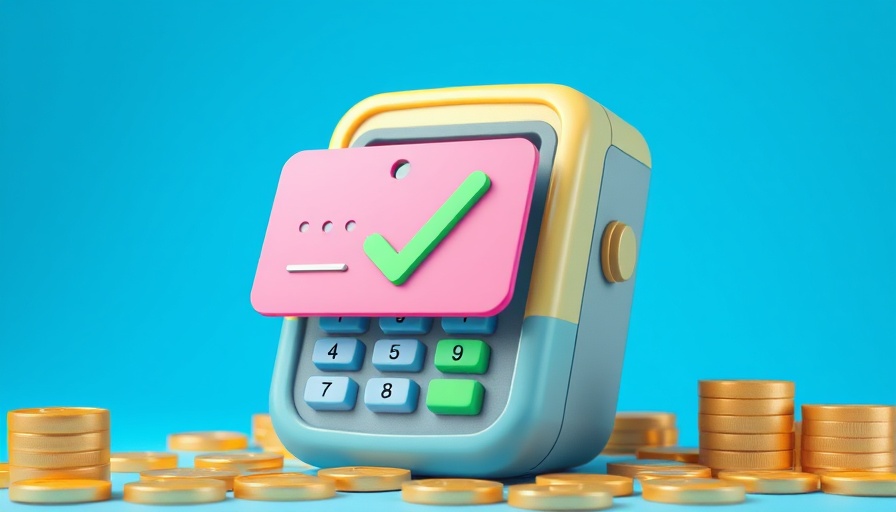 3D illustration of credit card processing for small business.