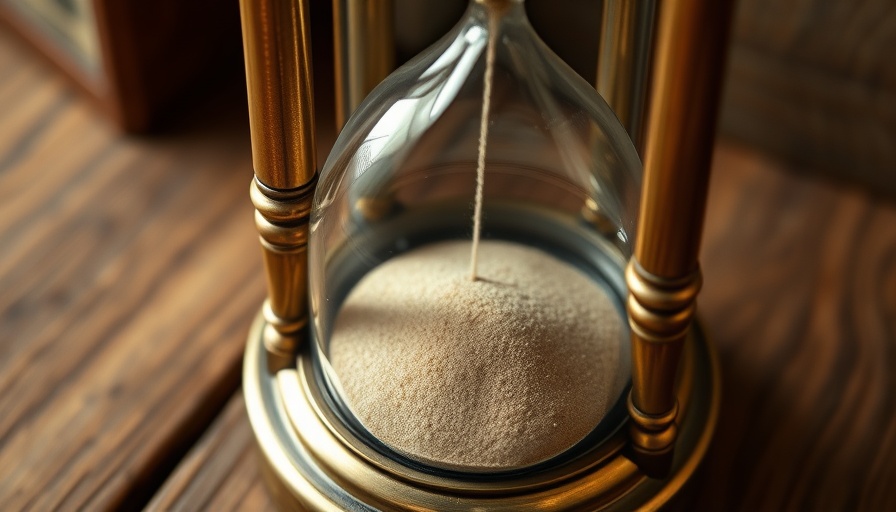 Antique hourglass symbolizing time for April 15 tax deadline.