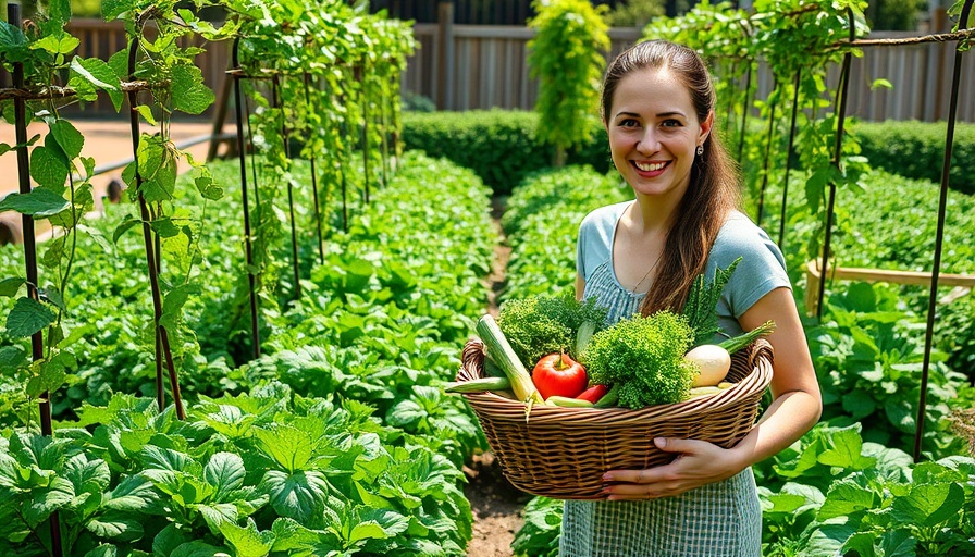 Starting seeds for a vegetable garden, woman in lush green garden.