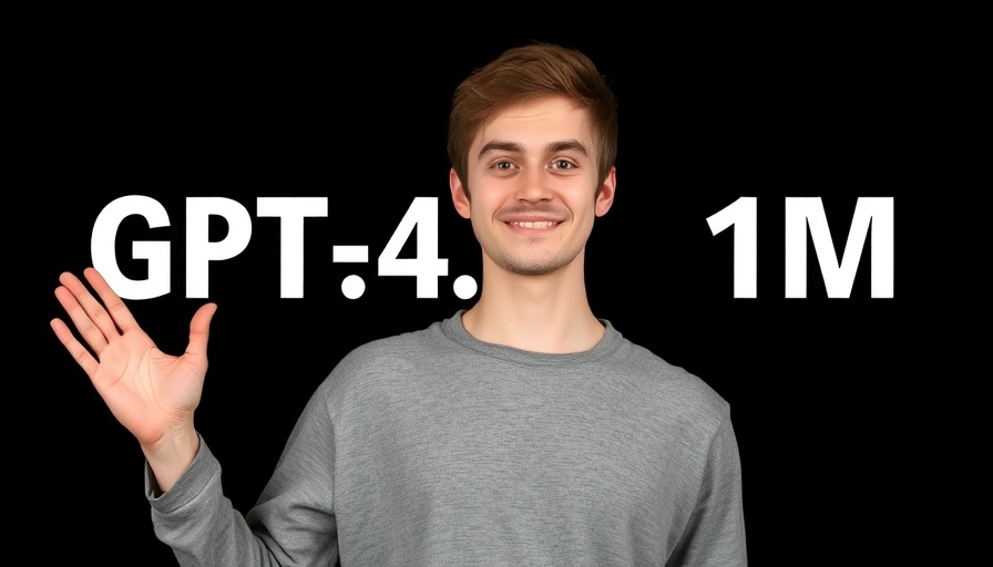 OpenAI GPT-4.1 features highlighted with a gesturing young man