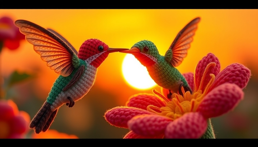 OpenAI image generator creates crocheted hummingbird and flower, vibrant colors.