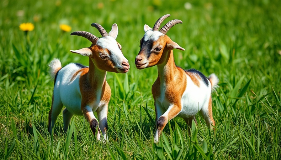 Two playful young goats in a grassy field, perfect for family-friendly outdoor spots in Orlando.