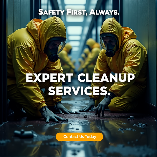 tense crime scene, calm under pressure, conducting forensic cleanup, photorealistic, isolated laboratory with broken glass, highly detailed, various forensic tools laid out, technical precision, cool blue hues, overhead industrial lights, shot with a 35mm lens.