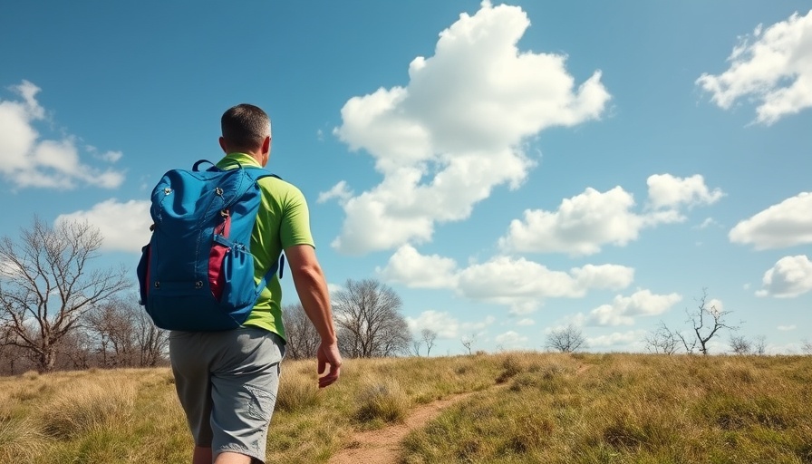 Person hiking at Okehocking Preserve under blue skies