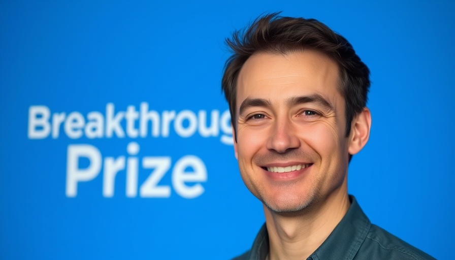 Professional man in front of 'Breakthrough Prize' background.