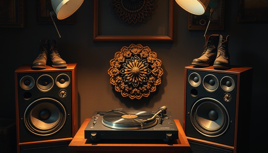 Eclectic home design with vintage boots and turntable display.
